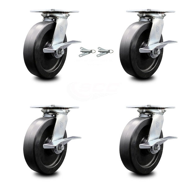 Service Caster 8 Inch Polyolefin Caster Set with Roller Bearing 4 Brake and 2 Swivel Lock SCC SCC-35S820-POR-SLB-BSL-2-SLB-2 - main